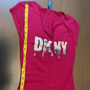 DKNY Jeans Split Collar T-Shirt; Color: Hot Pink: Size: Small